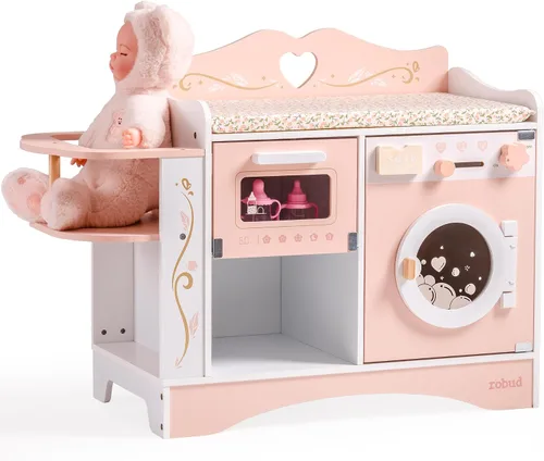 Vista 10 de ROBUD Cama para muñecas de bebé, cama para muñecas con almacenamiento y ropa de cama, cunas resistentes para muñecas para niñas, bonito regalo