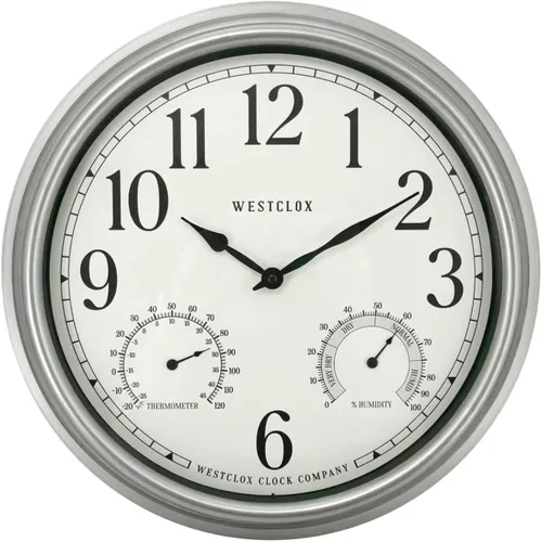 Vista 10 de Westclox Reloj de pared para interiores y exteriores con medidores de temperatura y humedad, resistente a la intemperie, precisión de cuarzo Bronce