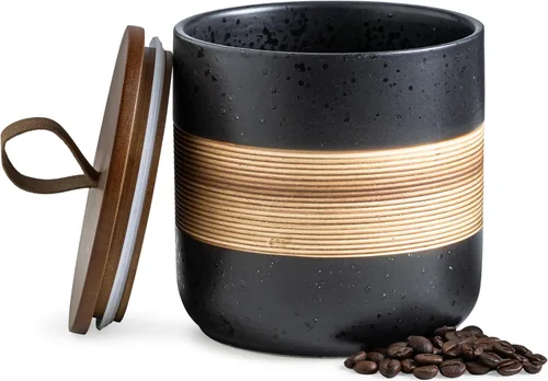 Vista 18 de Miamolo Tarro de cerámica con tapa, pequeño recipiente de café para café Beige