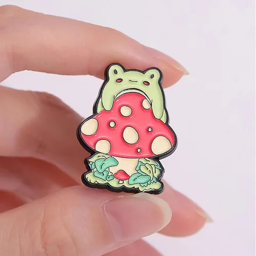Vista 7 de Snappy - Juego de pines esmaltados de rana con diseño de animales para mujeres, hombres y niños, diseño de hongos de dibujos animados, insignias