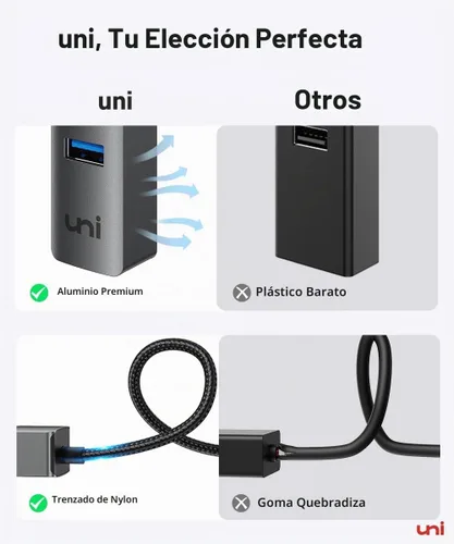 Vista 9 de uni Adaptador USB a Ethernet, concentrador USB 3.0 con 100/1000 Mbps RJ45 Ethernet sin controlador, resistente adaptador de red USB-A a LAN