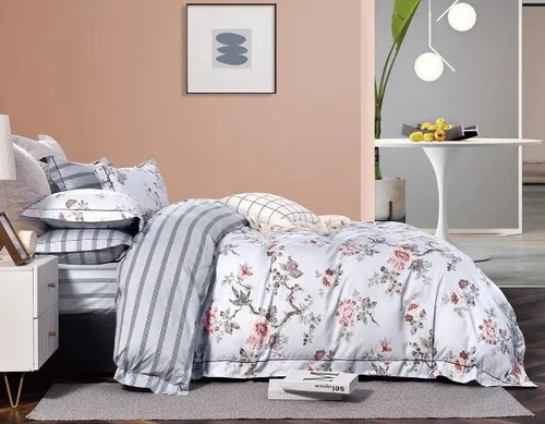 Vista 27 de FADFAY Juego de funda de edredón tamaño individual azul con flores de rosa y peonía, ropa de cama rústica con flores de peonía, juego de funda