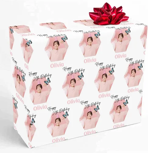 Vista 9 de COLORSFORU Papel de regalo personalizado de feliz cumpleaños con foto de nombre: fabricado en EE. UU., rollo de papel de regalo personalizado, papel