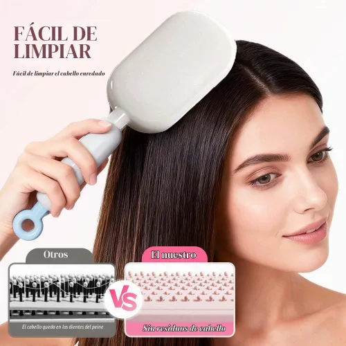 Vista 6 de Cepillo de pelo autolimpiante, cepillo retráctil con cerdas de masaje, peine antiestático fácil de limpiar para todo tipo de cabello, cepillo de Rosa