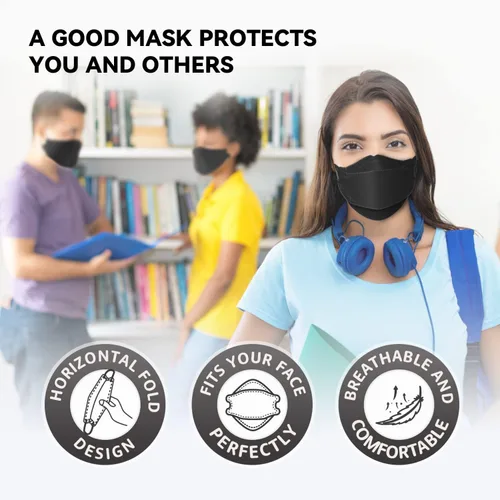 Vista 6 de Keangs - KN95 - Mascarillas faciales desechables suaves y cómodas para adultos y adolescentes, paquete de 50 unidades, color negro