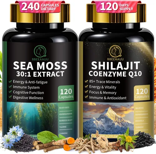 Vista 6 de Shilajit para hombres y cápsulas de graviola de guanábana con algas marinas