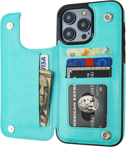 Vista 12 de ONETOP - Funda compatible con iPhone 15 Pro Max con soporte para tarjetas, funda de piel sintética con ranuras para tarjetas, doble cierre magnético
