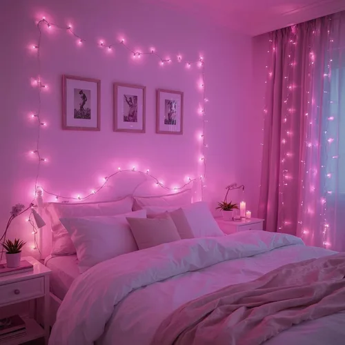 Vista 2 de Etinga - Guirnalda de 100 luces LED rosa, 33 pies con enchufe, luces de hadas decorativas con 8 modos para interiores y exteriores, dormitorio