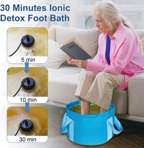Vista 5 de Máquina de spa de baño de pies de desintoxicación iónica, limpieza iónica, máquina de spa de baño de pies con cubo azul para atención médica, viajes