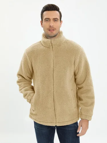 Vista 7 de MAGNIVIT Chaquetas de sherpa mullidas y mullidas para hombre, con forro polar, cálida, con cremallera completa, chaqueta casual para exteriores