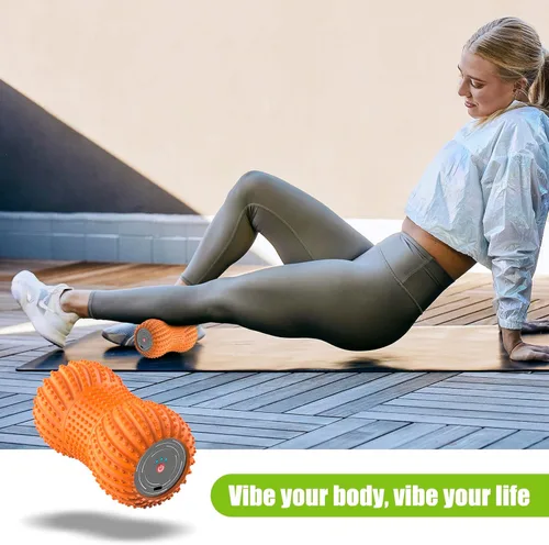 Vista 2 de Rodillo eléctrico portátil de masaje muscular, 6 niveles de vibración para alivio profundo del tejido, masajeador de mano para fascitis plantar