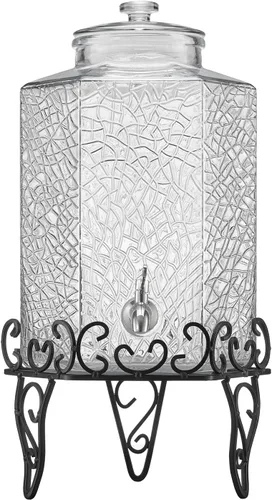 Vista 9 de VEVOR Dispensador de bebidas, dispensador de bebidas de 2.5 galones para fiestas, dispensador de jugo de vidrio con soporte de metal, grifo de acero