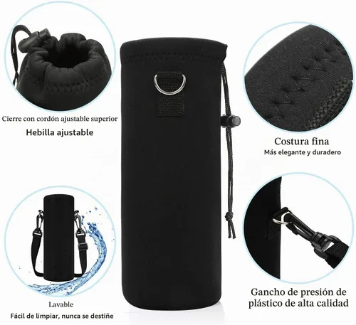 Vista 3 de AMARY - Bolsa de transporte de neopreno para botella de agua, con correa ajustable para el hombro, cubierta aislada para botellas de acero Negro