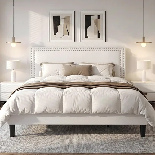 Vista 143 de VECELO Base de cama de plataforma de tamaño individual con cabecera tapizada de altura ajustable, base de colchón moderna, soporte de listones