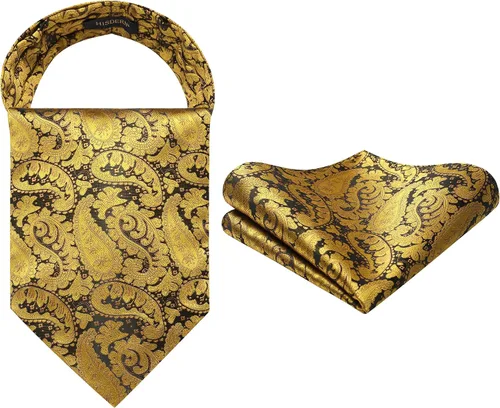 Vista 18 de HISDERN Corbatas Ascot para hombre, set de corbata y pañuelo de bolsillo Paisley con estampado floral clásico, corbata autoajustable para hombre