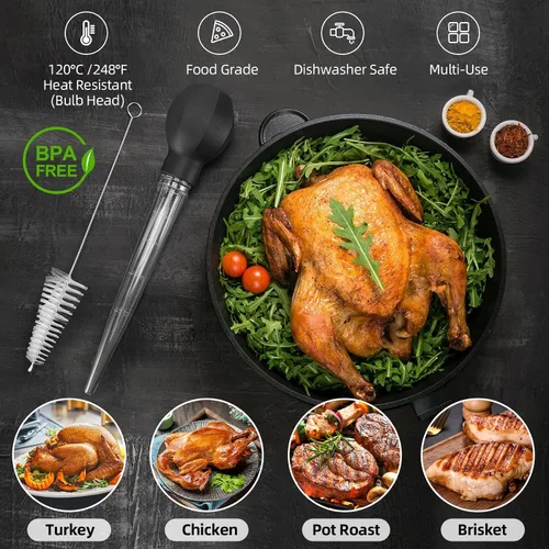 Vista 2 de SCHVUBENR Baster de Pavo Grande con Cepillo de Limpieza - Herramienta de Baster Premium para Cocinar - Fácil de Usar y Limpiar - Potente Baster