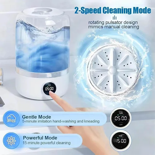 Vista 3 de Taza de lavandería ultrasónica portátil, taza de lavado portátil Turbo Spin - Mini lavadora inalámbrica recargable USB-C para ropa