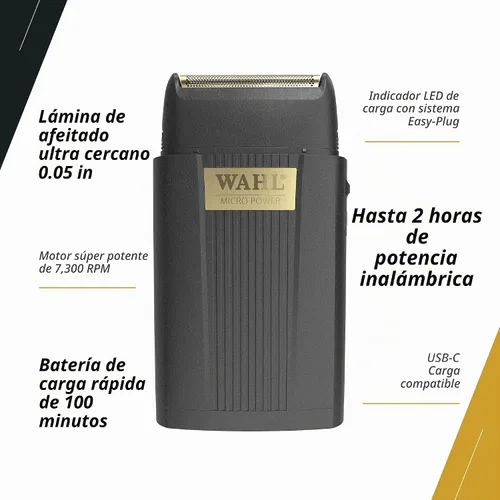 Vista 4 de Wahl Professional Micro Power Shaver, lámina de acabado ultra-cercada inalámbrica para aseo preciso, tiempo de ejecución de 2 horas
