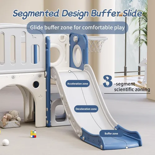 Vista 3 de Tobogán 8 en 1 para niños pequeños, tobogán escalador para niños con espacio de almacenamiento y escalones antideslizantes, juego para interiores