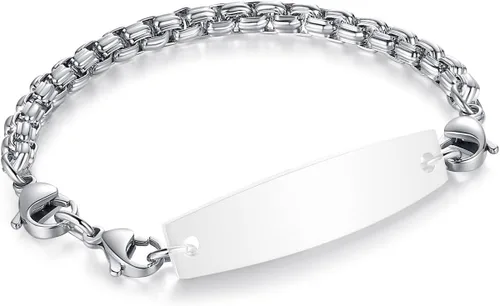 Vista 151 de Brazaletes de alerta médica ajustables de 7.5" a 9" para mujer/hombre, de acero inoxidable, intercambiables Cadena de bloque