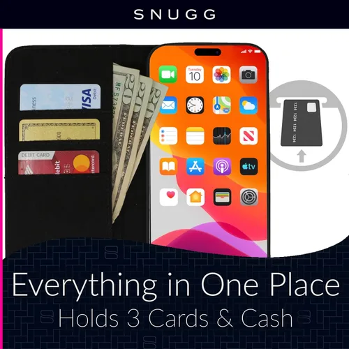 Vista 4 de Snugg Funda tipo cartera para iPhone 15 Plus – Funda plegable con 3 ranuras para tarjetas, cierre magnético y función de soporte para teléfono