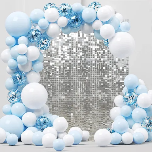 Vista 7 de 24 paneles de fondo de pared negros brillantes, fondos cuadrados de lentejuelas con efecto 3D, fondos de fotos grandes para cumpleaños, graduación