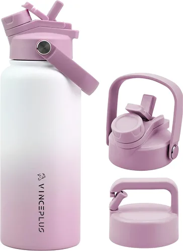 Vista 41 de Botella de agua de acero inoxidable de 32 onzas con tapa 2 en 1, botella de agua aislada al vacío de triple pared, a prueba de fugas, asa