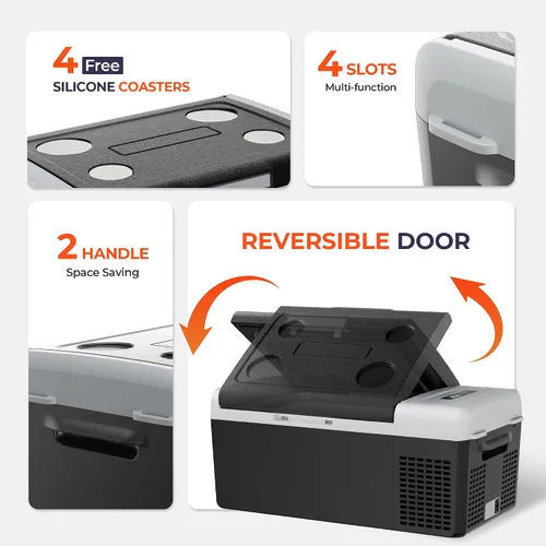 Vista 3 de EKOJUCE Refrigerador portátil de 12 voltios, refrigerador eléctrico de 16 cuartos (15 litros) - 4℉-68℉, 12/24V DC y 100-240V AC Refrigerador