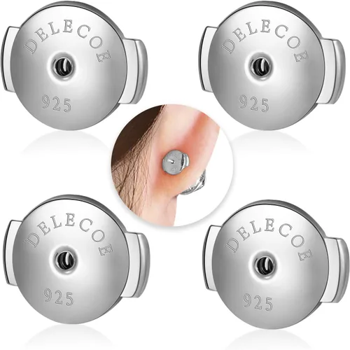 Vista 8 de DELECOE 2 pares de parte trasera de aretes de plata de ley 925, parte trasera de aretes chapados en oro de 18 quilates, hipoalergénica, con bloqueo
