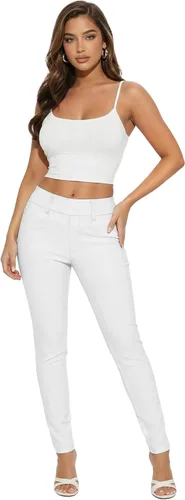 Vista 31 de Hybrid & Company Pantalón elástico súper cómodo con cintura elástica completa, de sarga milenaria 10571-Negro Blanco
