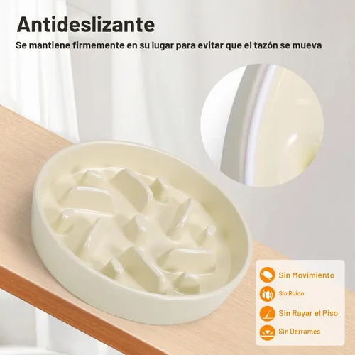 Vista 4 de Cuenco de cerámica para perros de alimentación lenta, 2 tazas de plato de Laberinto - Blanco