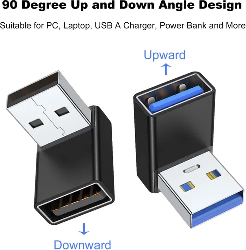 Vista 2 de AreMe Adaptador USB 3.0 de 90 grados, 2 unidades, ángulo hacia arriba
