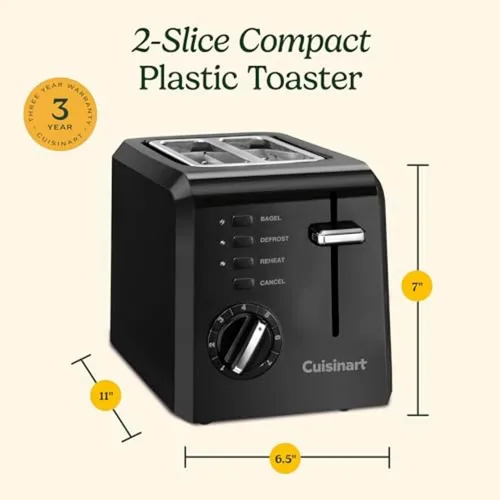 Vista 6 de Cuisinart Tostadora compacta, 7 ajustes de sombra, capacidad de 2 rebanadas