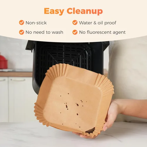 Vista 5 de Forros de freidora de aire Tastee 100 piezas - Diseño para cestas de freidora de aire de 3-6QT, forros de papel desechables absorbentes de aceite