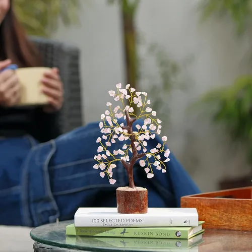 Vista 2 de NARIBABU Árbol de cuarzo rosa, cristales y piedras curativas, árbol de la vida de cristal, decoración de oficina en casa rosa, regalos de cumpleaños