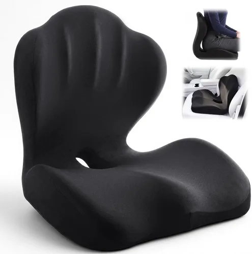 Vista 9 de Chumia Soporte ergonómico de cintura y cojín de asiento en forma de L para silla lumbar de cadera con coxis hueco de espuma viscoelástica ortopédica
