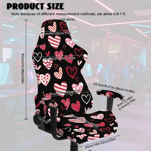 Vista 9 de Heart Gaming Chair Cover for Desk Chair Stretchy Armrest Covers Washable Ergonomic Office Seat Cover Dustproof Gaming Chairs Easy to Fit Home Office