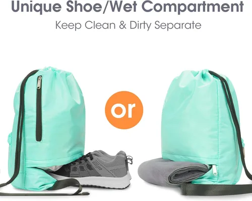Vista 3 de WANDF Mochila de nailon con cordón espacio para zapatos resistente al agua para gimnasio compras deporte o yoga