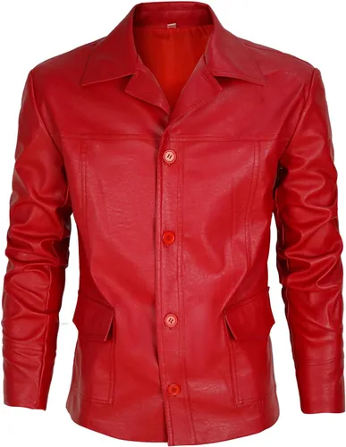 Vista 2 de Chaqueta clásica de cuero rojo de moda para hombre