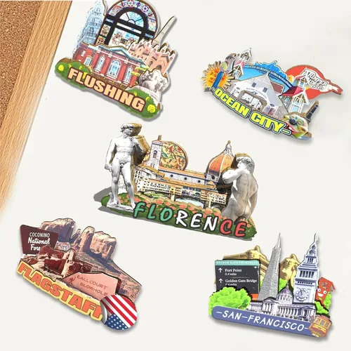 Vista 4 de Italia Florencia imán de nevera de madera 3D hitos de viaje coleccionables recuerdos decoración hecha a mano
