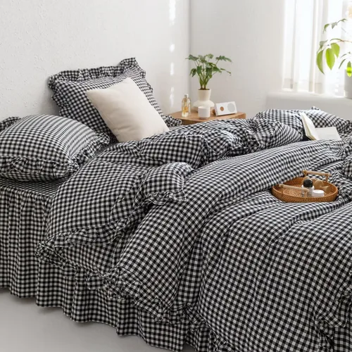Vista 29 de MKXI Juego de ropa de cama con diseño de corbata de moño linda y rayas de flores rosas, tamaño individual, de algodón - Funda de edredón