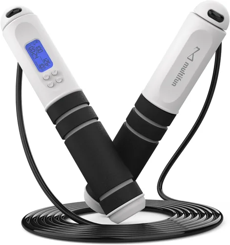 Vista 8 de multifun Cuerda de saltar digital con contador inteligente y temporizador, cuerda de saltar de velocidad ajustable para fitness, pérdida