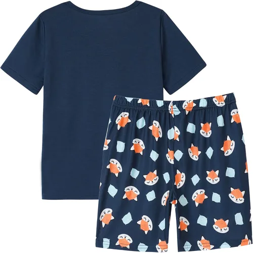 Vista 2 de Vopmocld Conjunto de pijama de manga corta de verano para niñas grandes, lindos patrones de gato, ropa de dormir Nighty 100% algodón