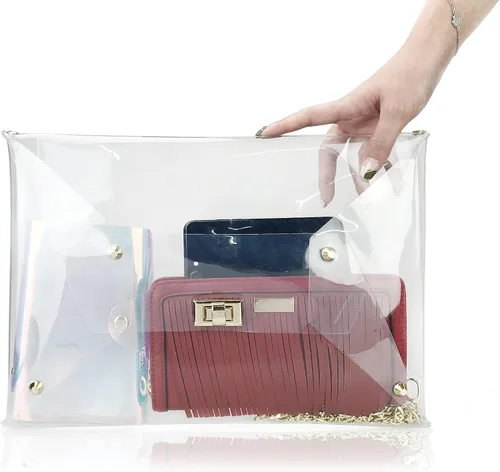 Vista 2 de HOXIS Bolso cruzado de PVC transparente de gran tamaño con cadena dorada para mujer