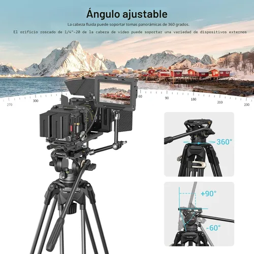 Vista 5 de SmallRig AD-01 Trípode de video, 73" Trípode de alta resistencia con cabezal de fluido de 360 grados y placa de liberación rápida para DSLR