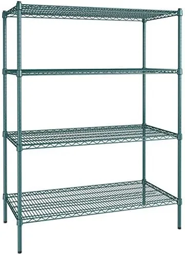 Vista 257 de Kit de 4 estantes de epoxi verde NSF de 21 x 72 pulgadas con postes de 86 pulgadas, estantería de almacenamiento resistente, kit de estantería