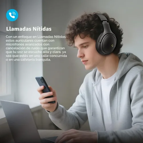 Vista 7 de havit Auriculares con cancelación activa de ruido, auriculares inalámbricos sobre la oreja, auriculares plegables Bluetooth 5.3 sobre la oreja