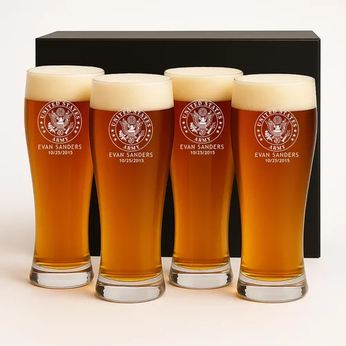 Vista 3 de Juegos Personalizados Militares - Decantador Grabado Personalizado y 4 Vasos de Scotch - Ejército, Marina, Fuerza Aérea, Guardia Costera - Servicio