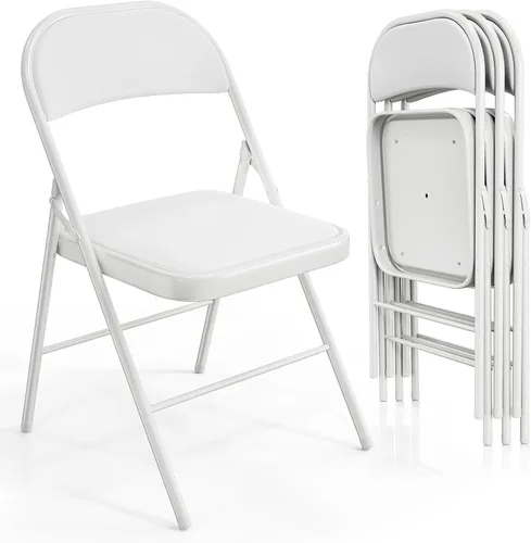 Vista 20 de VINGLI Paquete de 4 sillas plegables con asientos acolchados, marco de metal con asiento y respaldo de piel sintética, capacidad de 350 libras, Negro