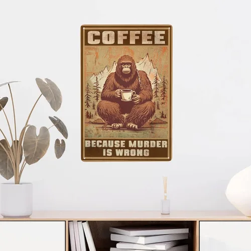 Vista 6 de HORSESBLANKET Póster de metal vintage con texto en inglés «Bigfoot», letrero retro de aluminio con texto en inglés «Because Murder Is Wrong»